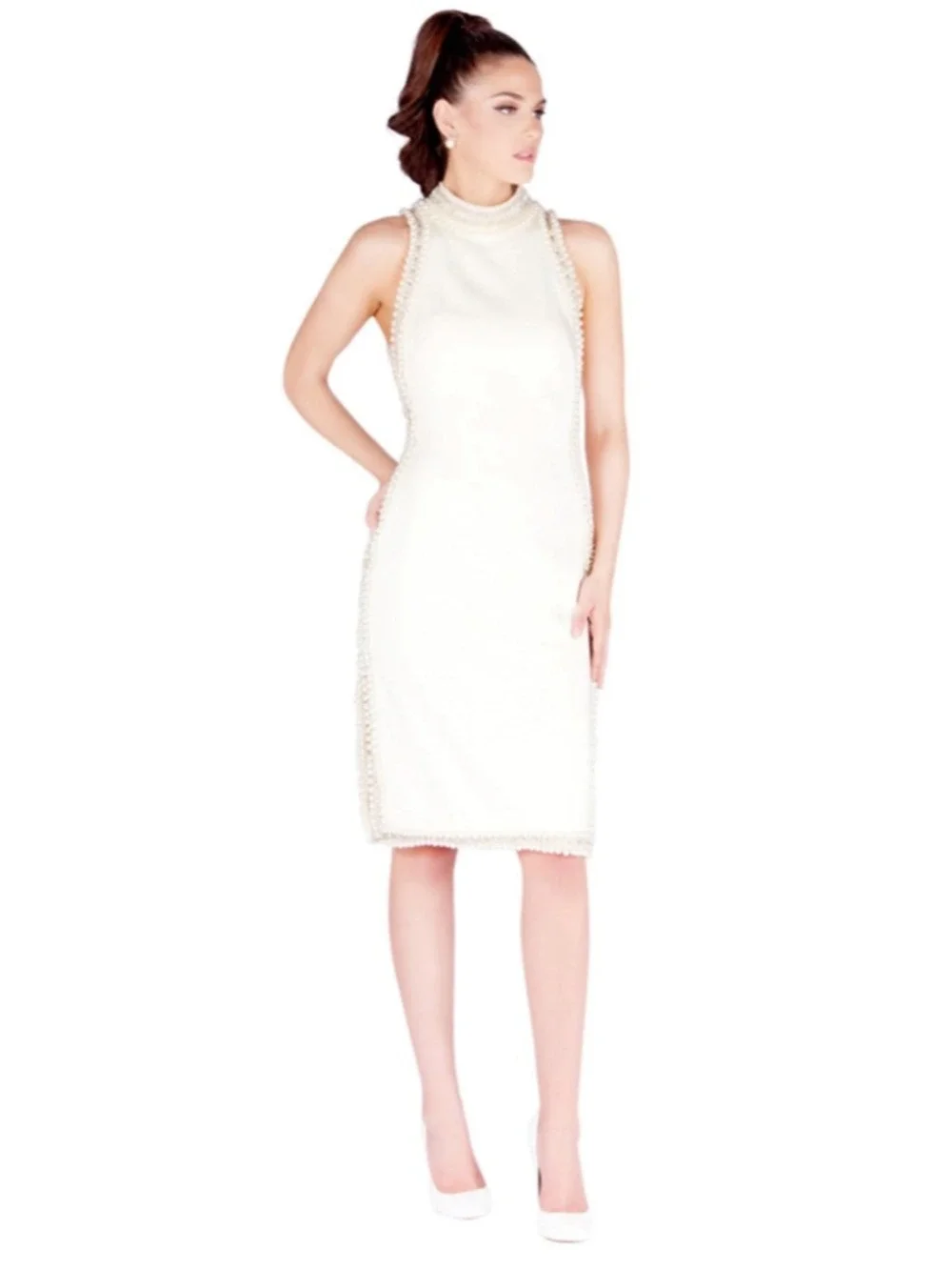 Women's Mac Duggal Ivory Embellished Mini Dress Size 4
